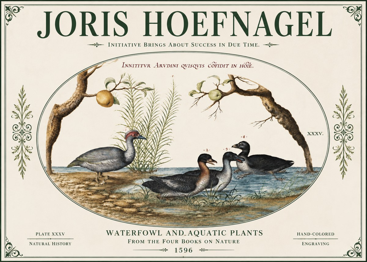 Joris Hoefnagel Waterfowl and Aquatic Plants No4 - Affiche