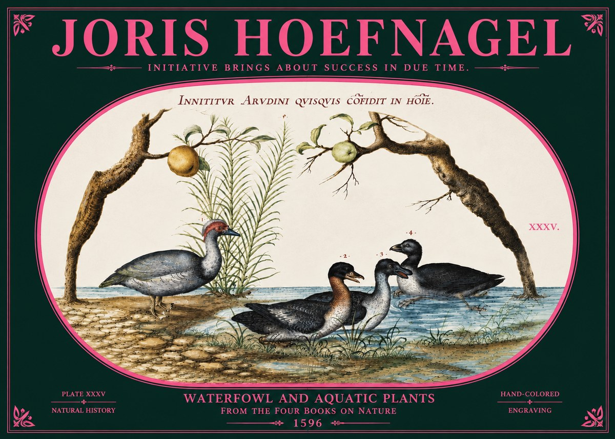 Joris Hoefnagel Waterfowl and Aquatic Plants No6 - Affiche