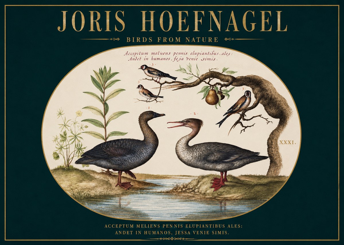 Joris Hoefnagel Acceptiem Meliens Pennis Fupidantibus Ales No3 - Affiche