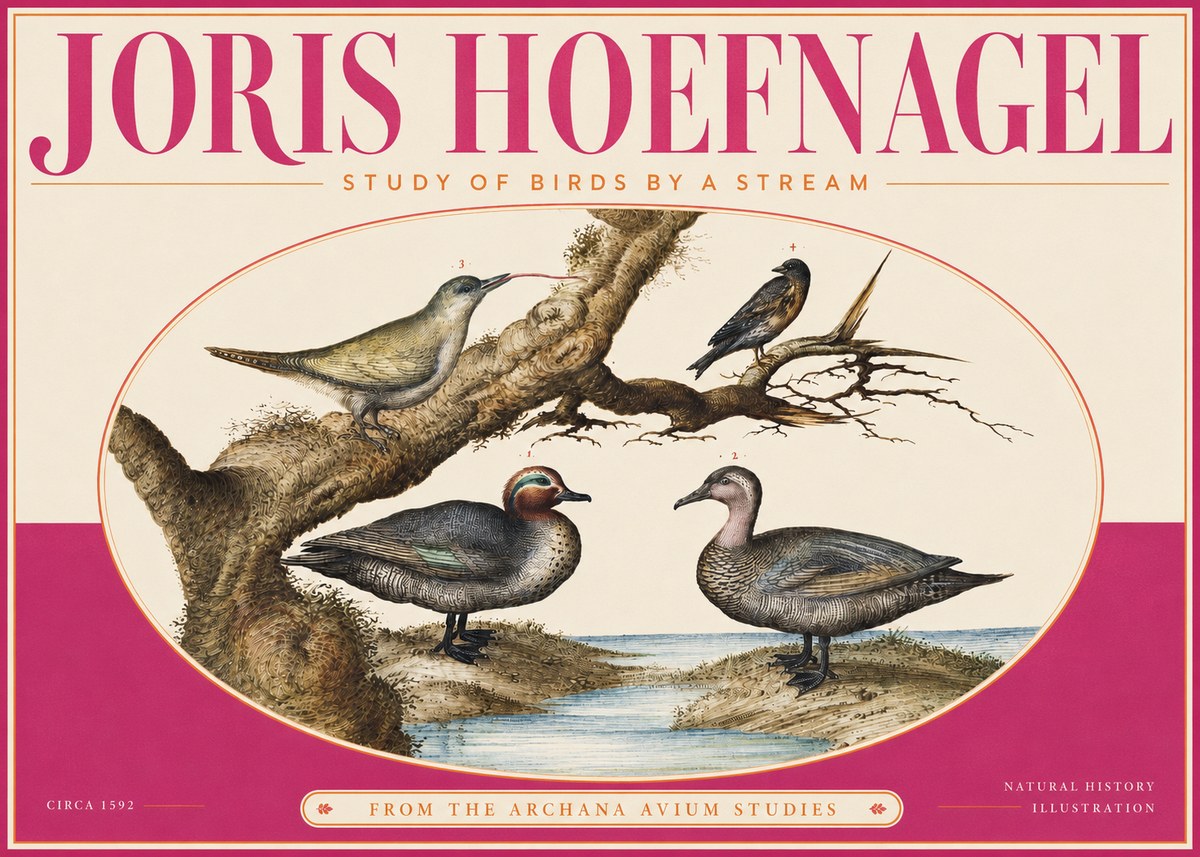 Joris Hoefnagel Study of Birds by a Stream No4 - Affiche