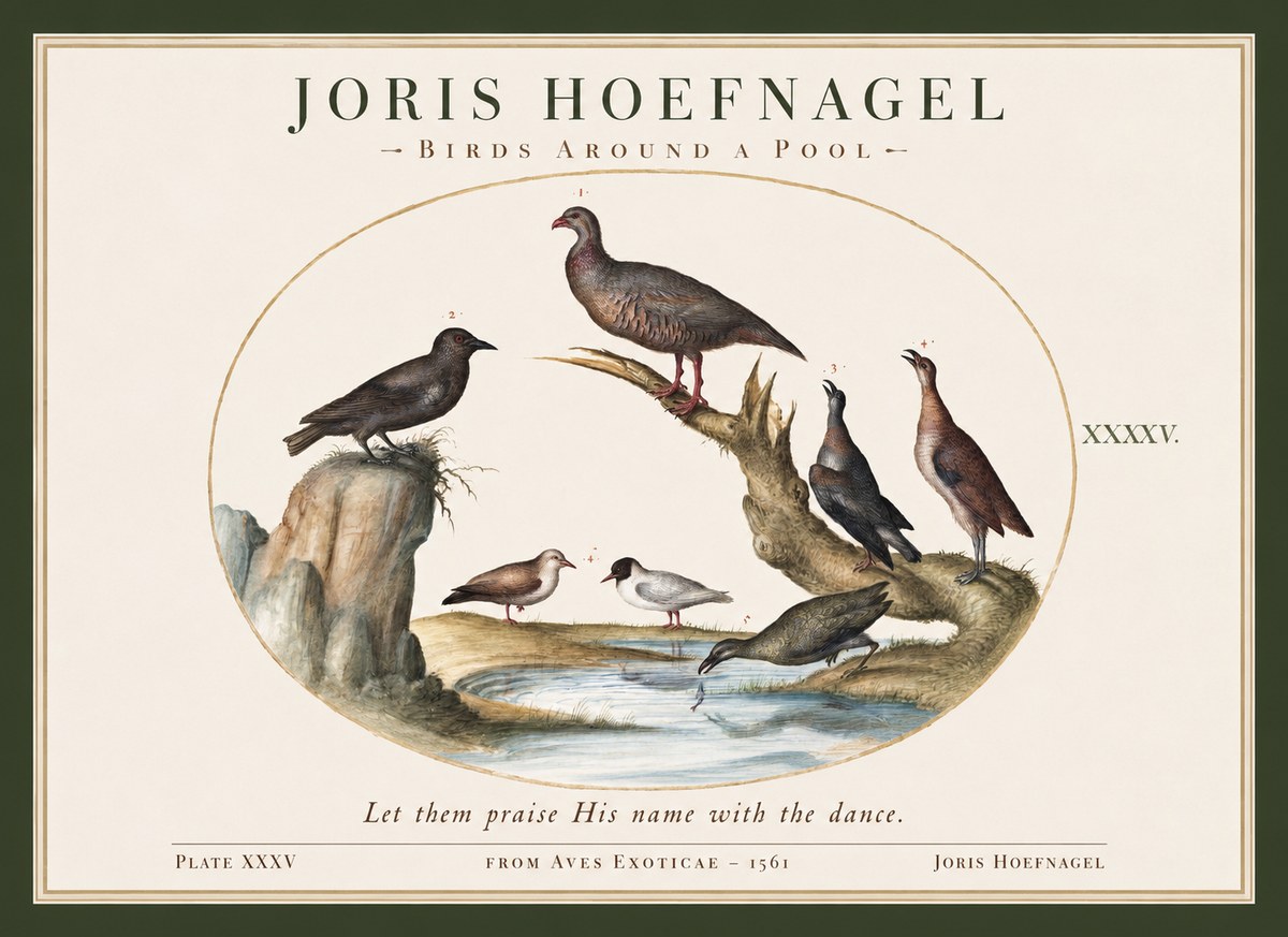 Joris Hoefnagel Birds Around a Pool No1 - Affiche