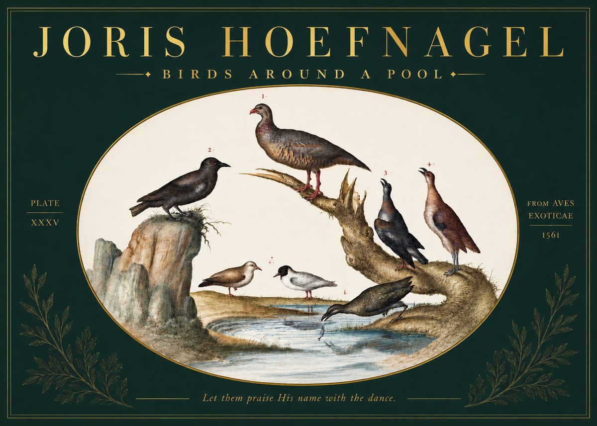 Joris Hoefnagel Birds Around a Pool No3 - Affiche