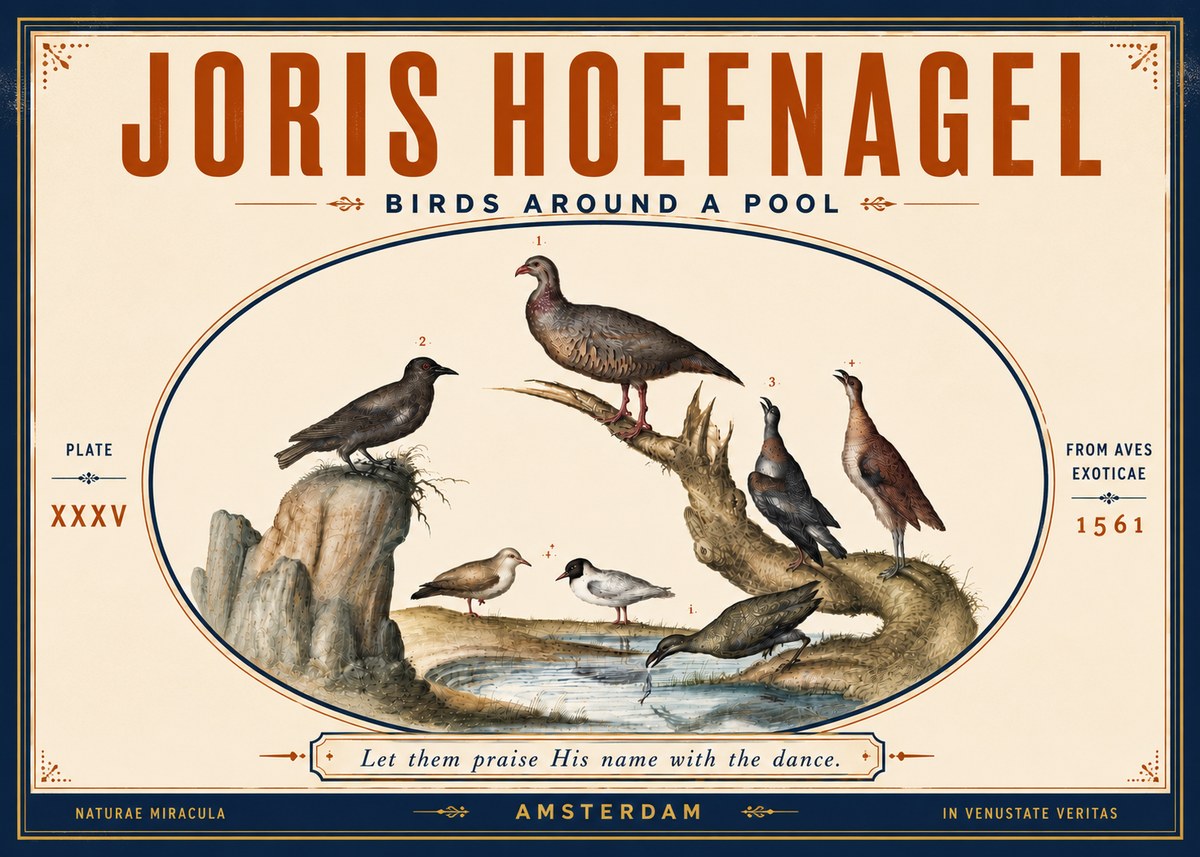 Joris Hoefnagel Birds Around a Pool No5 - Affiche