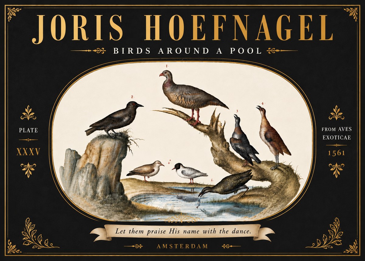Joris Hoefnagel Birds Around a Pool No6 - Affiche
