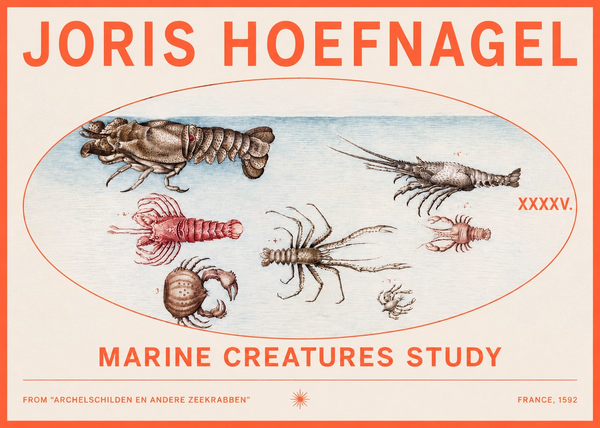 Joris Hoefnagel Studies of Crustaceans No3 - Affiche