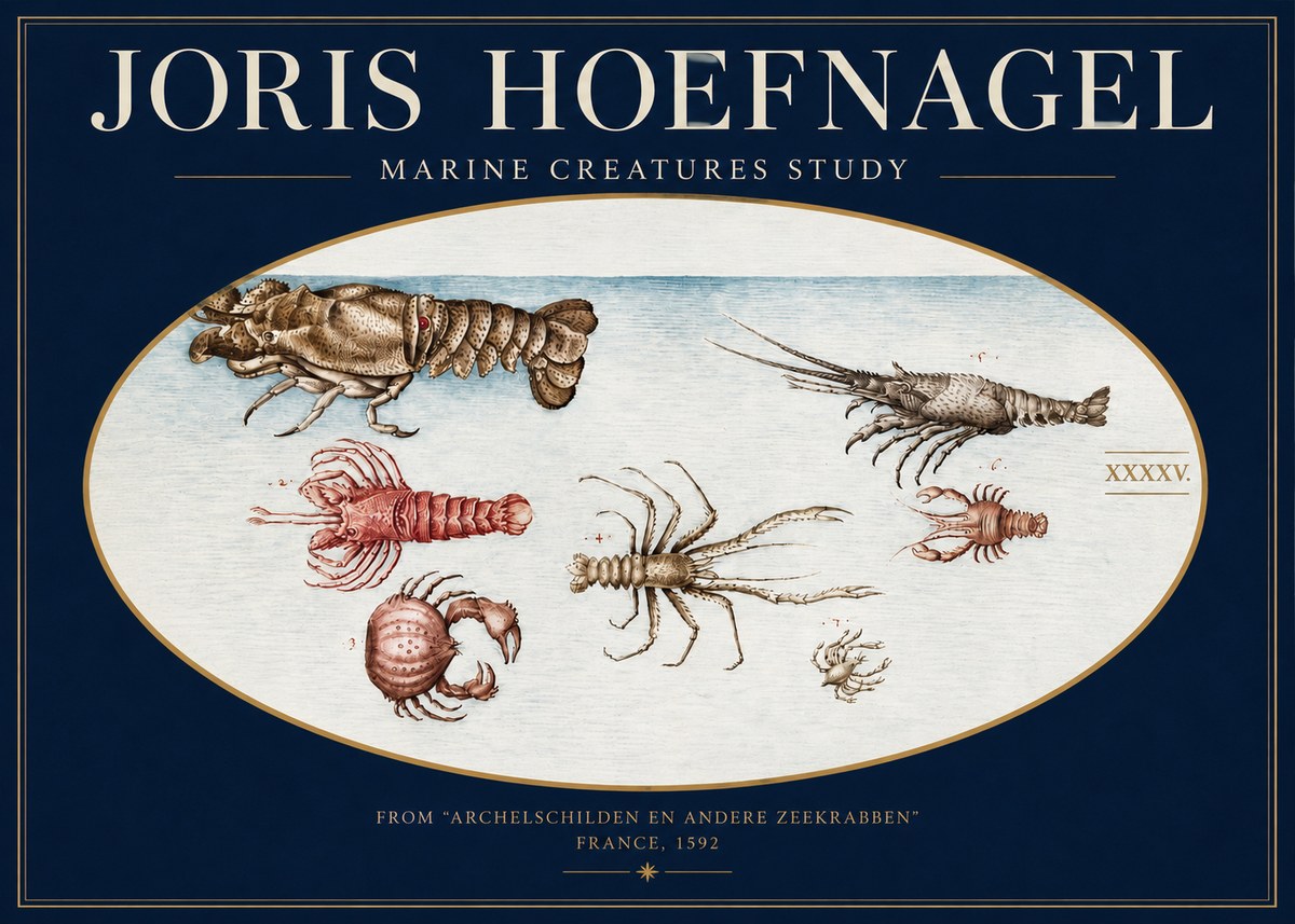 Joris Hoefnagel Studies of Crustaceans No4 - Affiche