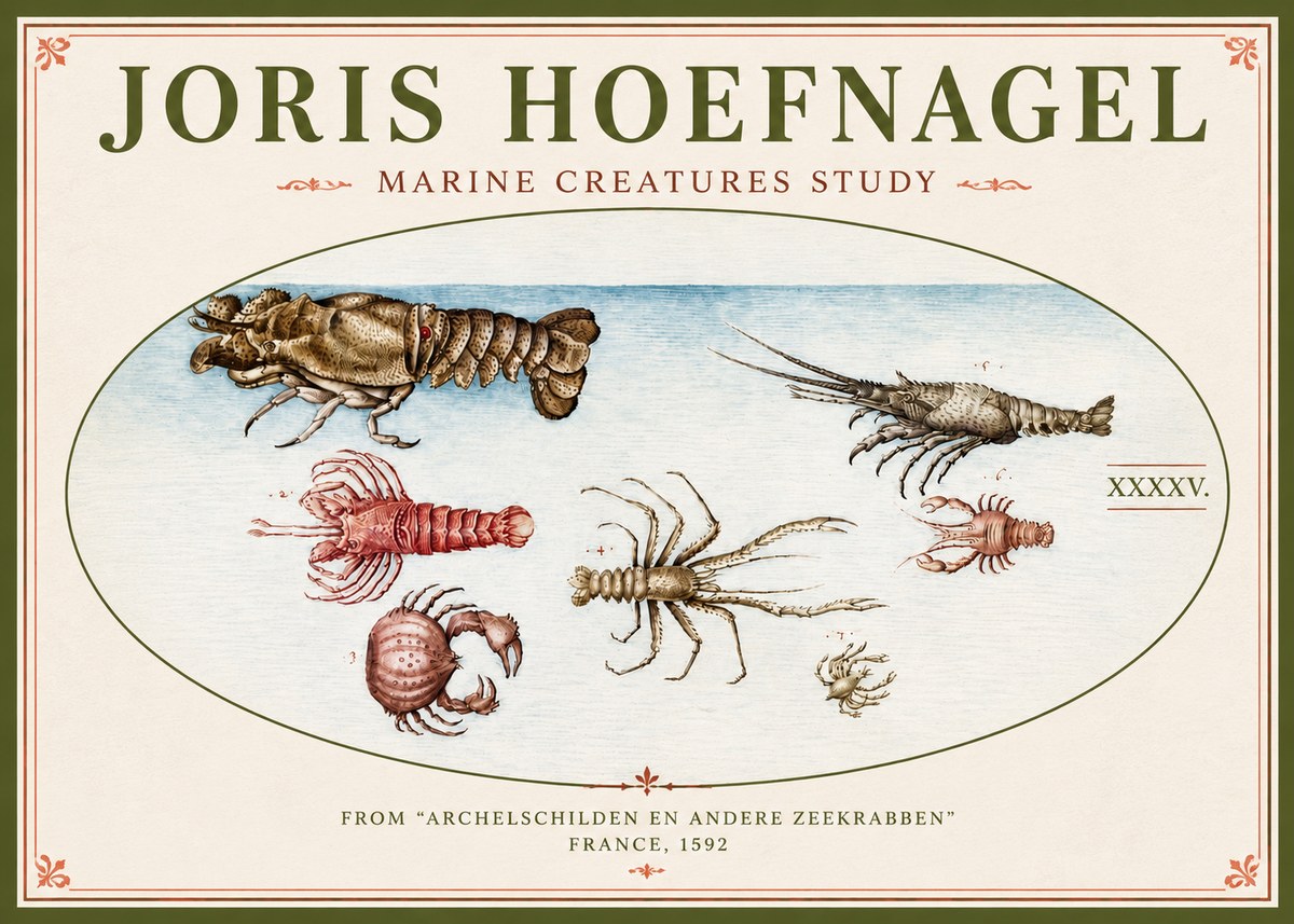 Joris Hoefnagel Studies of Crustaceans No5 - Affiche