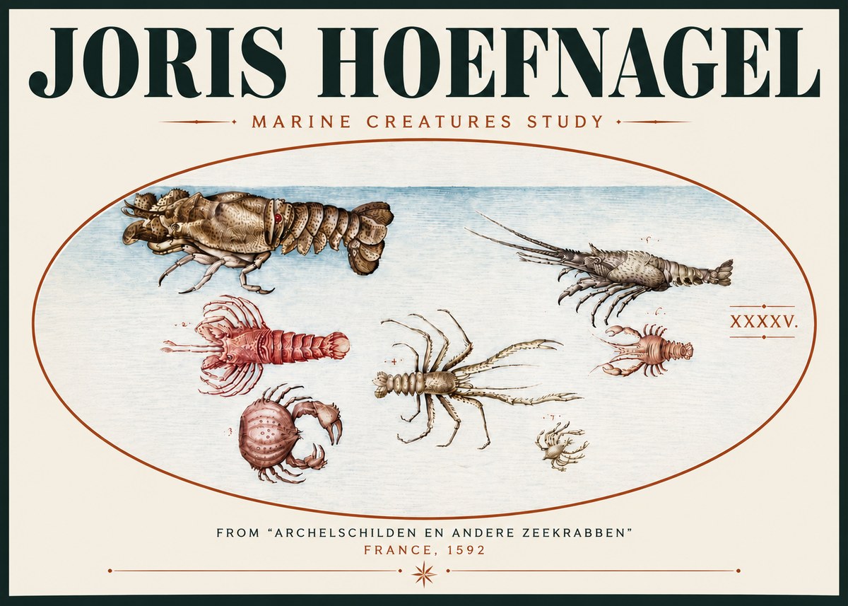 Joris Hoefnagel Studies of Crustaceans No6 - Affiche