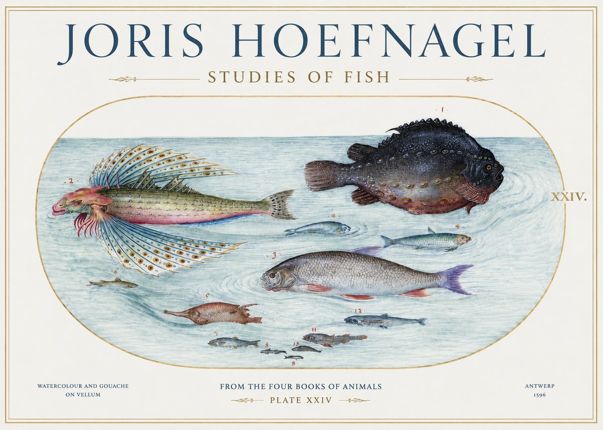 Joris Hoefnagel Studies of Fish II No1 - Affiche