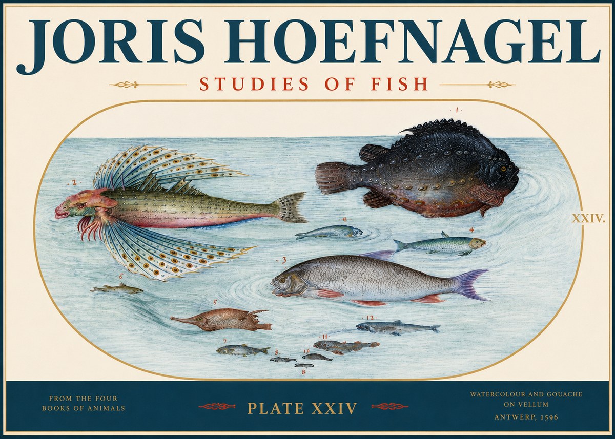Joris Hoefnagel Studies of Fish II No3 - Affiche