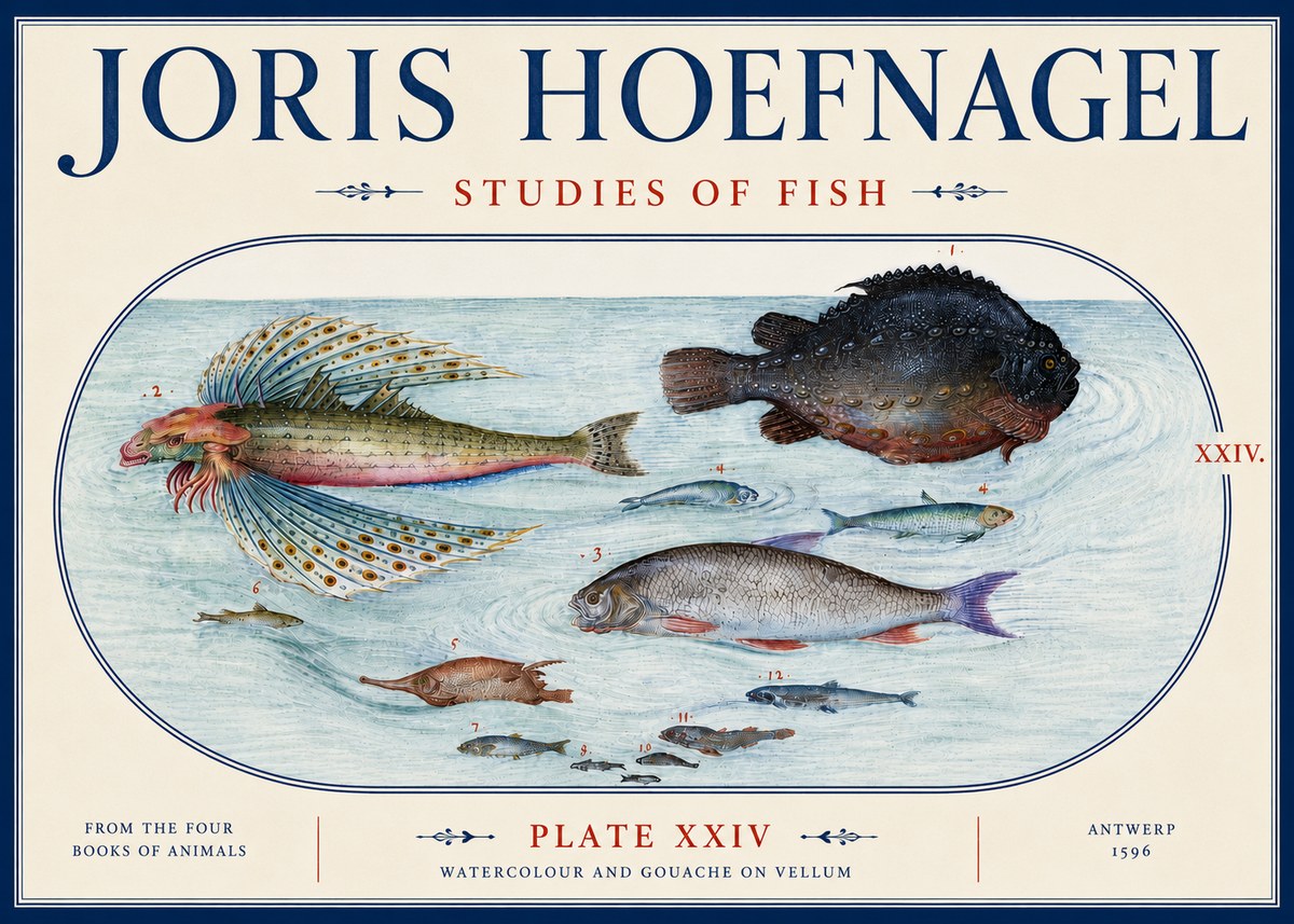 Joris Hoefnagel Studies of Fish II No6 - Affiche
