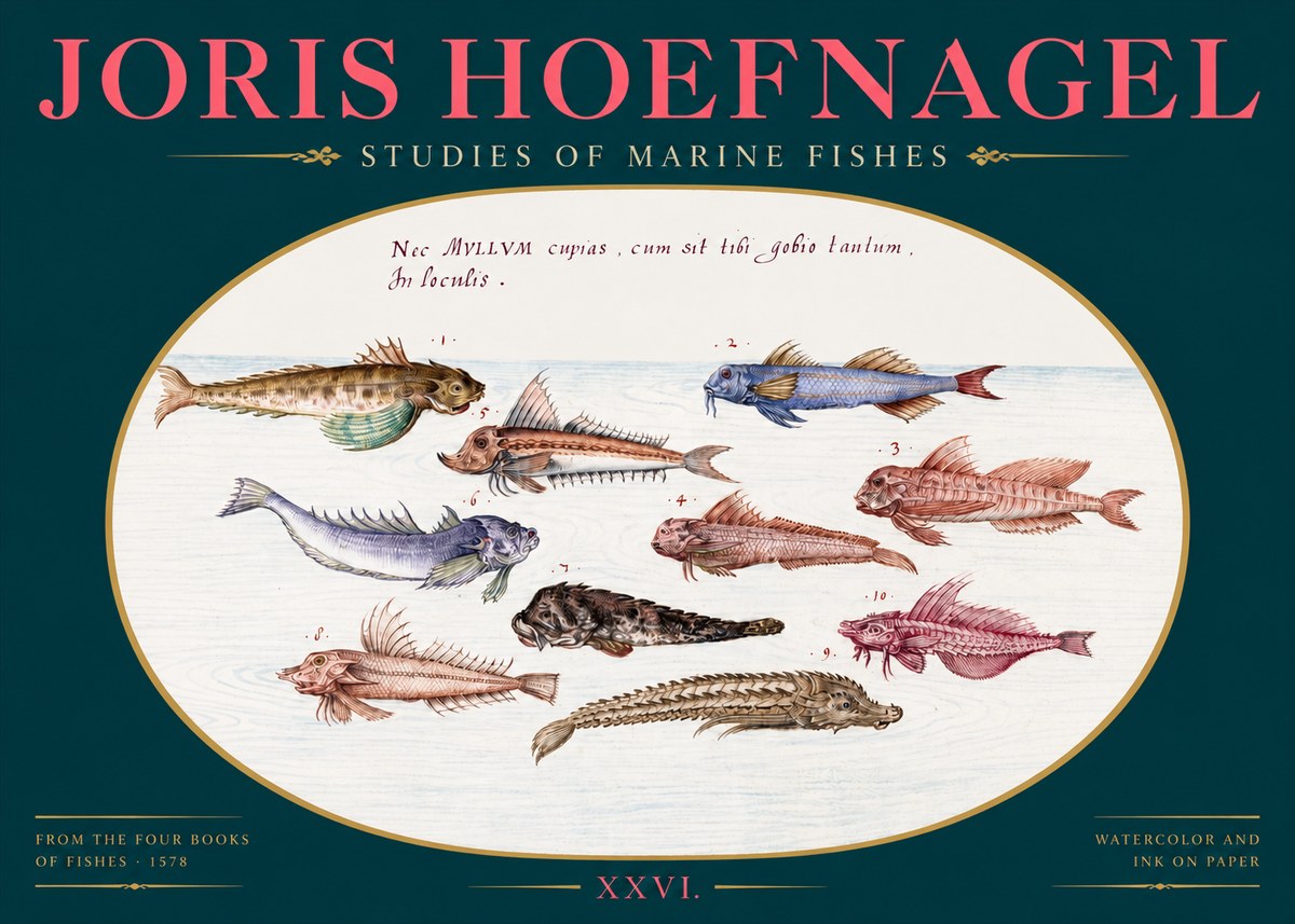 Joris Hoefnagel Studies of Marine Fishes No2 - Affiche