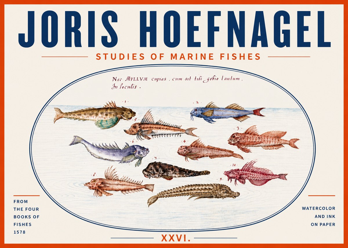 Joris Hoefnagel Studies of Marine Fishes No5 - Affiche