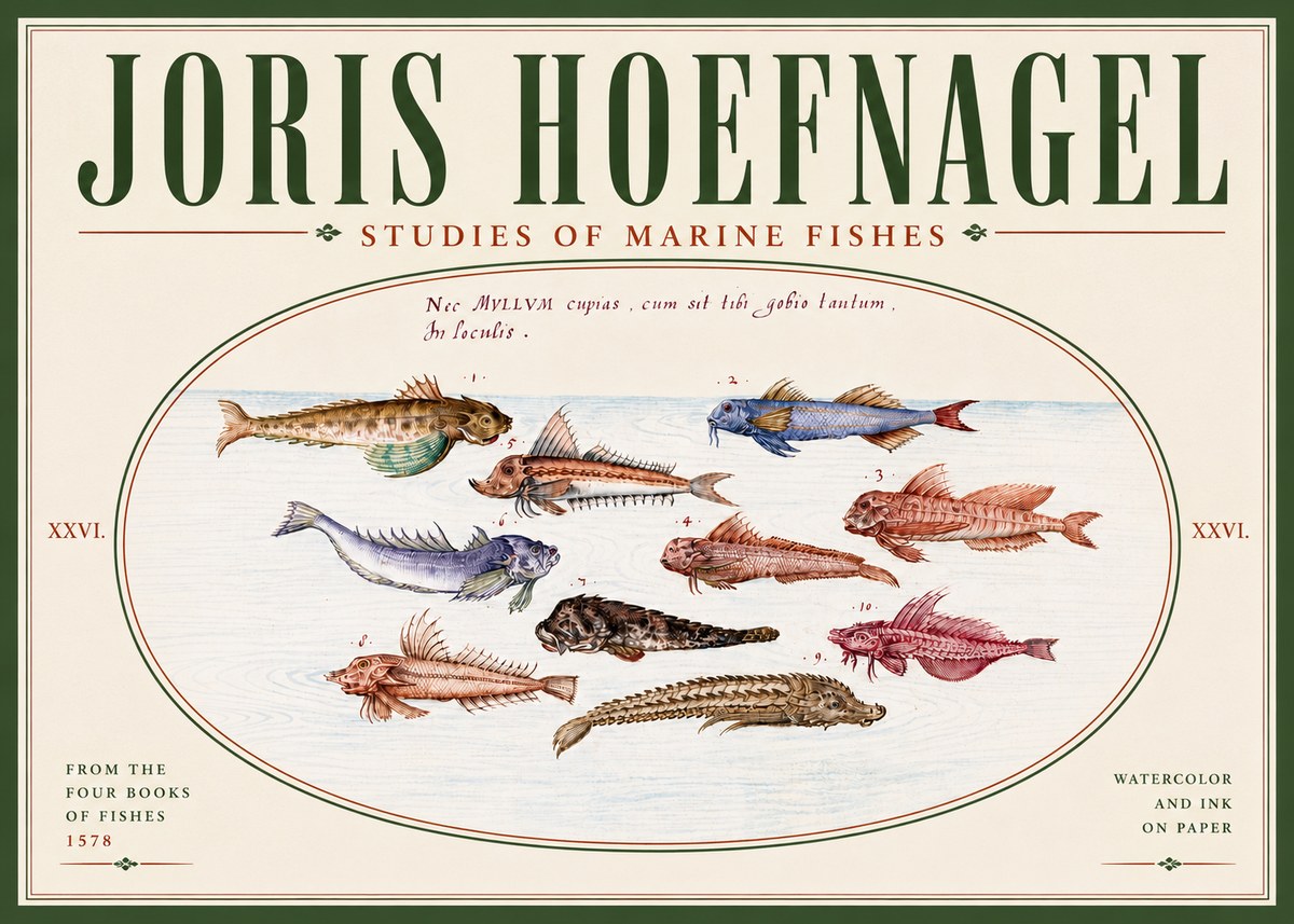 Joris Hoefnagel Studies of Marine Fishes No6 - Affiche