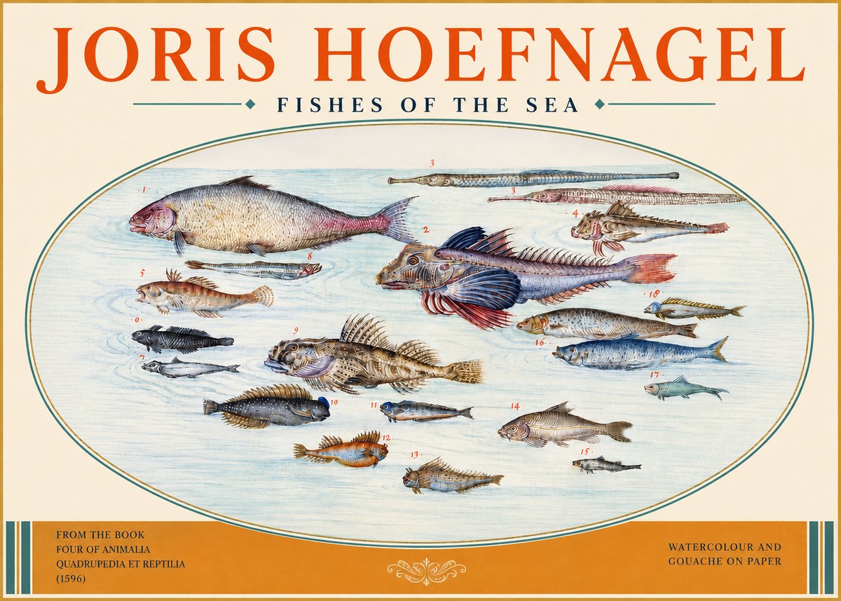 Joris Hoefnagel Fishes of the Sea III No3 - Affiche