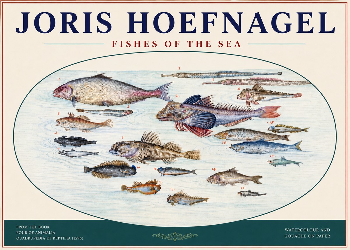 Joris Hoefnagel Fishes of the Sea III No4 - Affiche