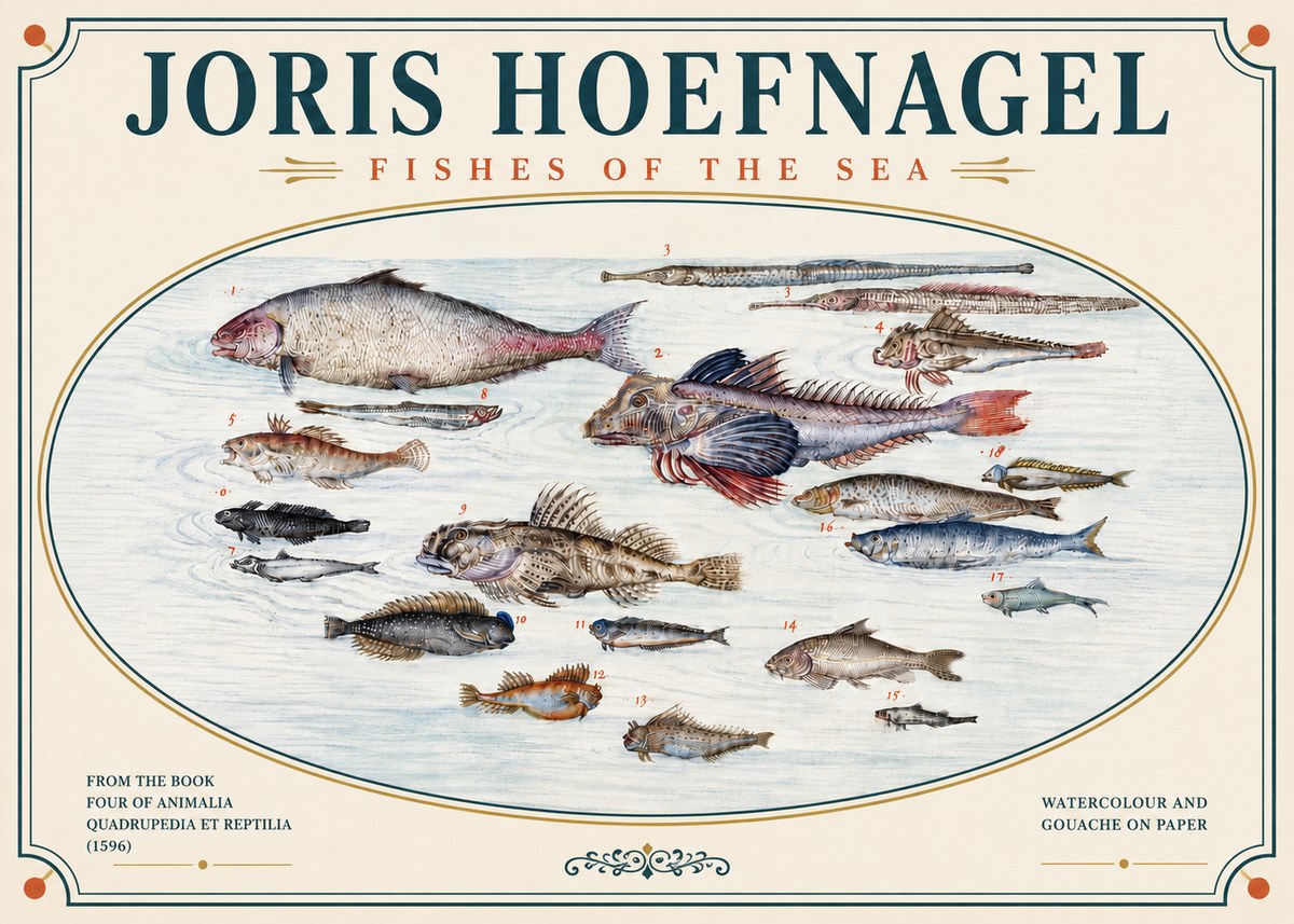 Joris Hoefnagel Fishes of the Sea III No5 - Affiche