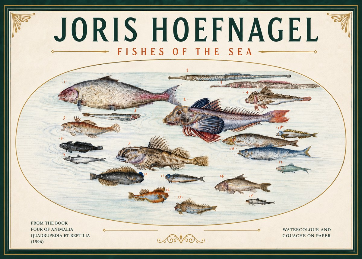 Joris Hoefnagel Fishes of the Sea III No6 - Affiche