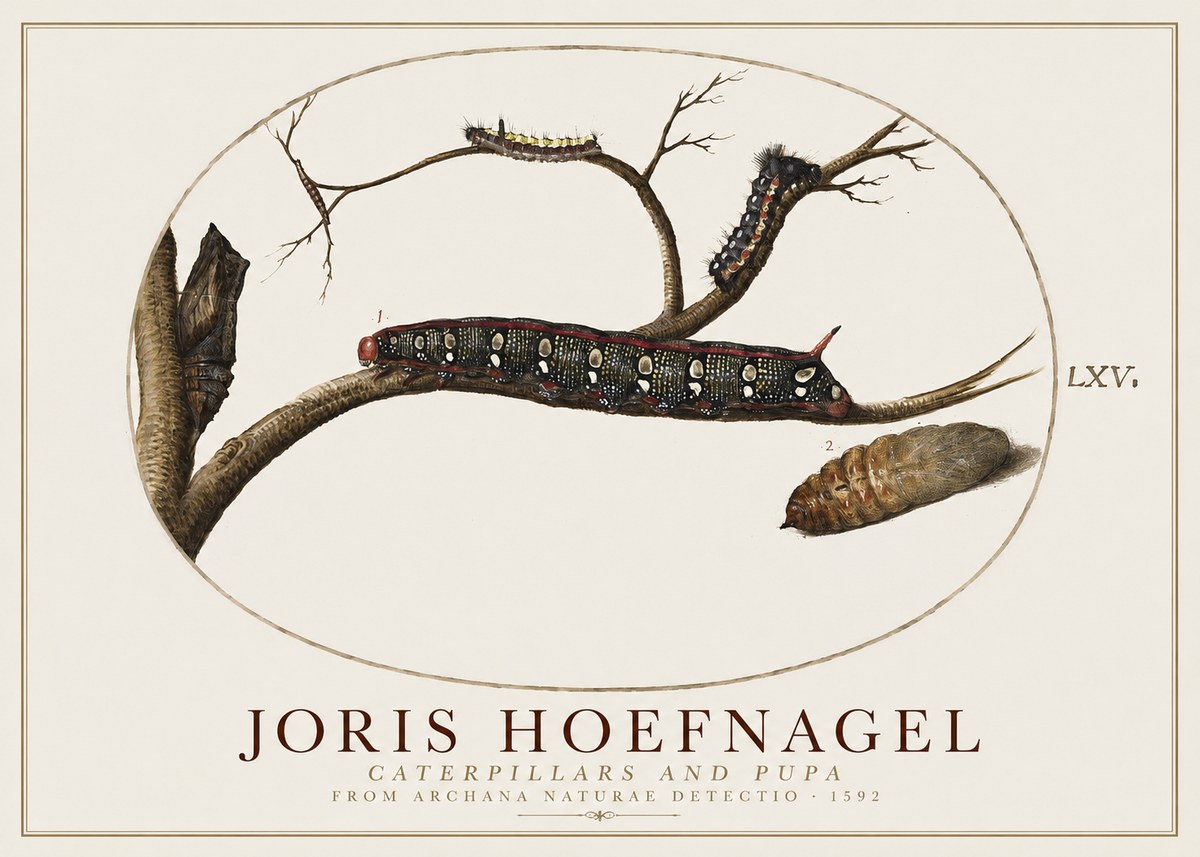 Joris Hoefnagel Caterpillars and Pupa No1 - Affiche