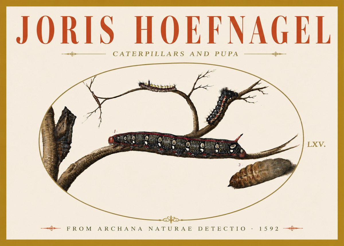 Joris Hoefnagel Caterpillars and Pupa No6 - Affiche
