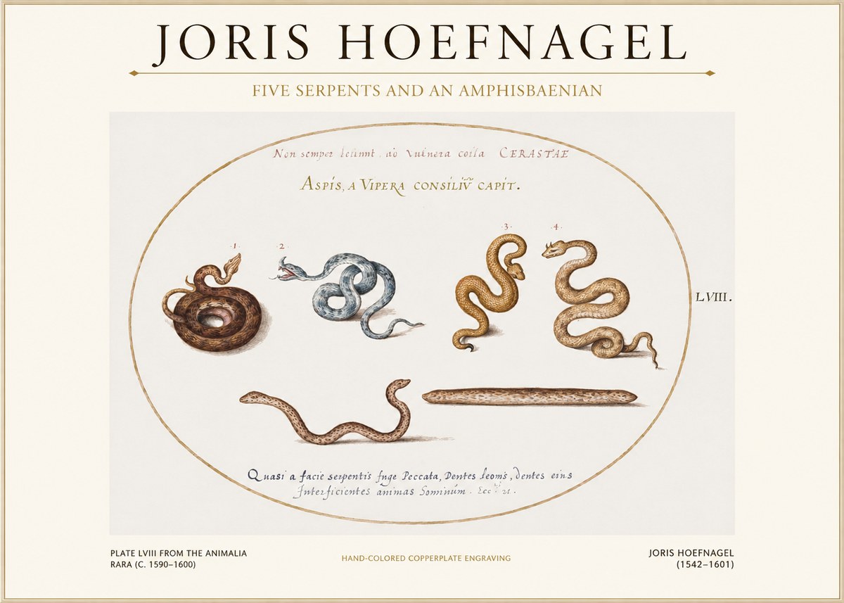 Joris Hoefnagel Five Serpents and an Amphisbaenian No1 - Affiche