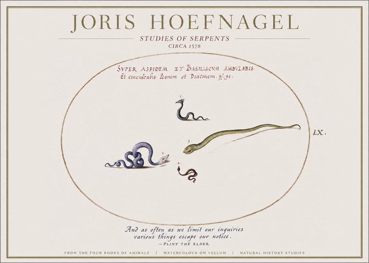 Joris Hoefnagel Studies of Serpents No1 - Affiche