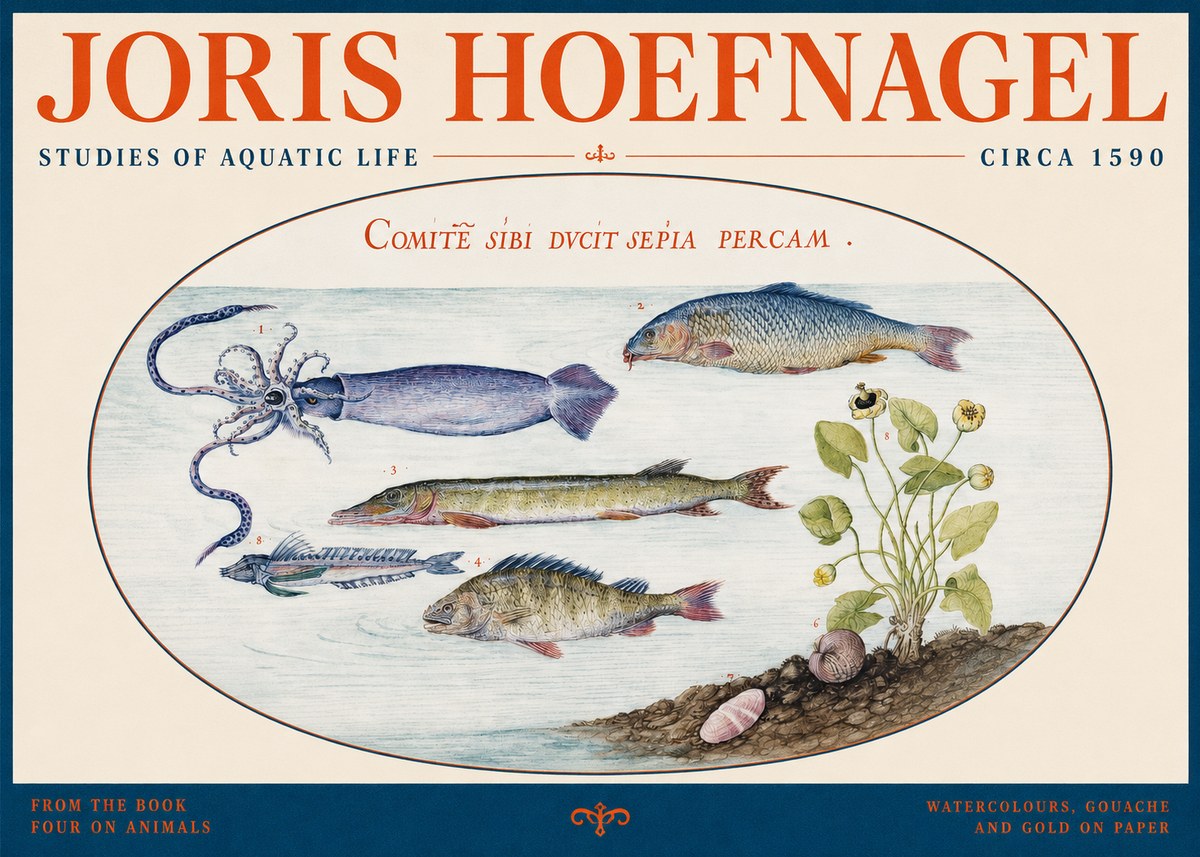 Joris Hoefnagel Comitẽ Sibi Ducit Sepia Percam. No2 - Affiche