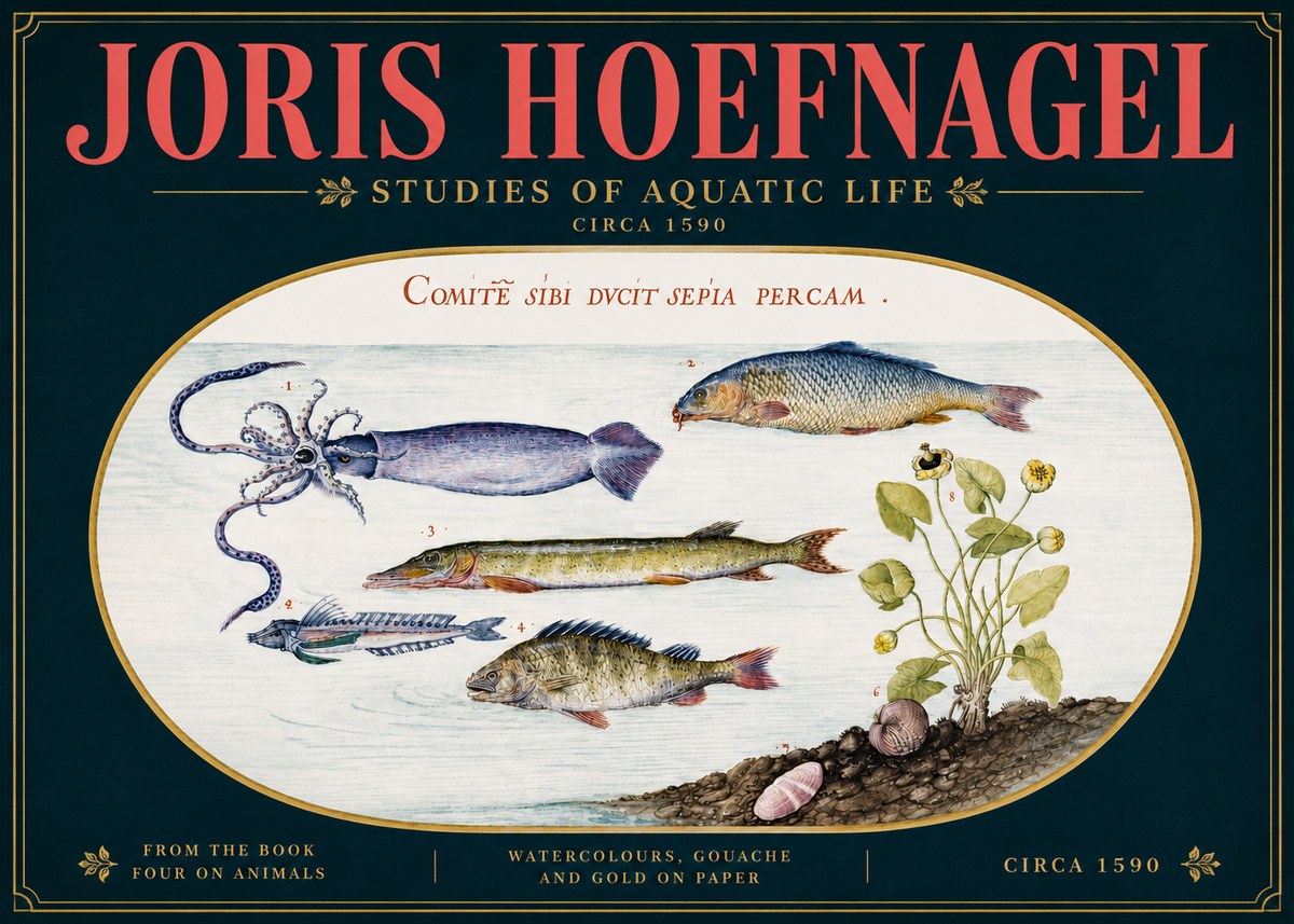 Joris Hoefnagel Comitẽ Sibi Ducit Sepia Percam. No5 - Affiche