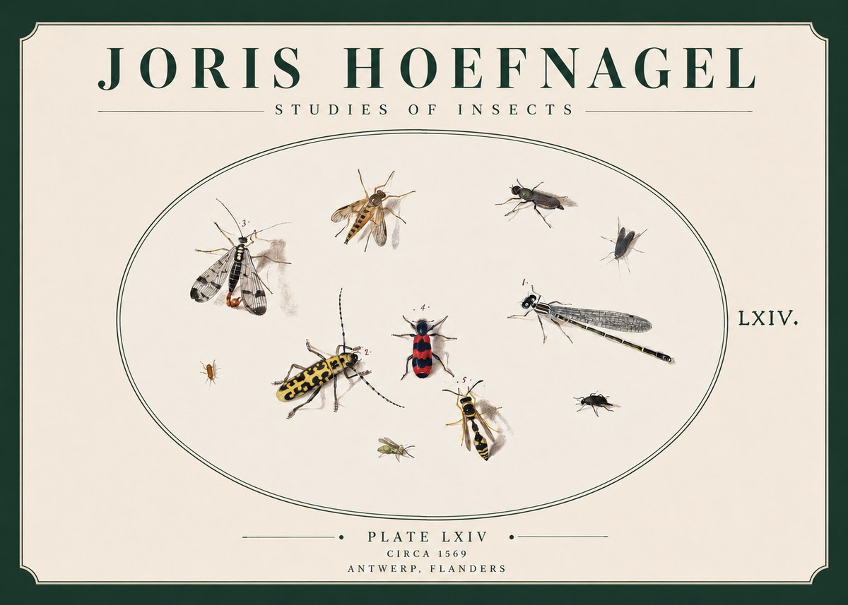 Joris Hoefnagel Studies of Insects - Plate Lxiv No3 - Affiche