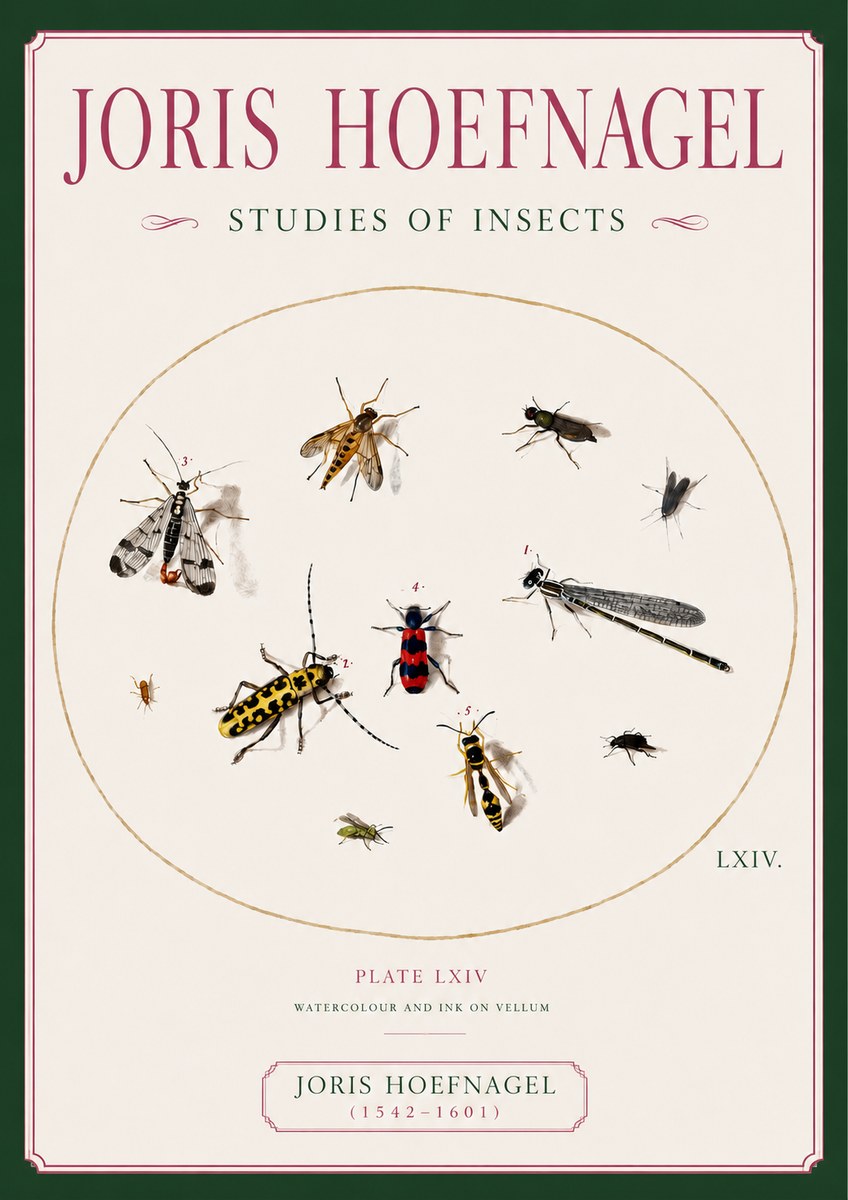 Joris Hoefnagel Studies of Insects - Plate Lxiv No6 - Affiche