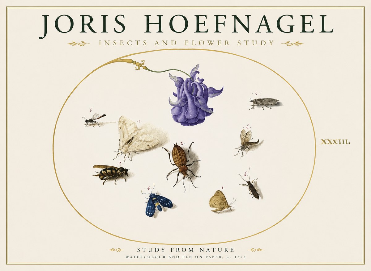 Joris Hoefnagel Studies of Insects and Flowers No2 - Affiche