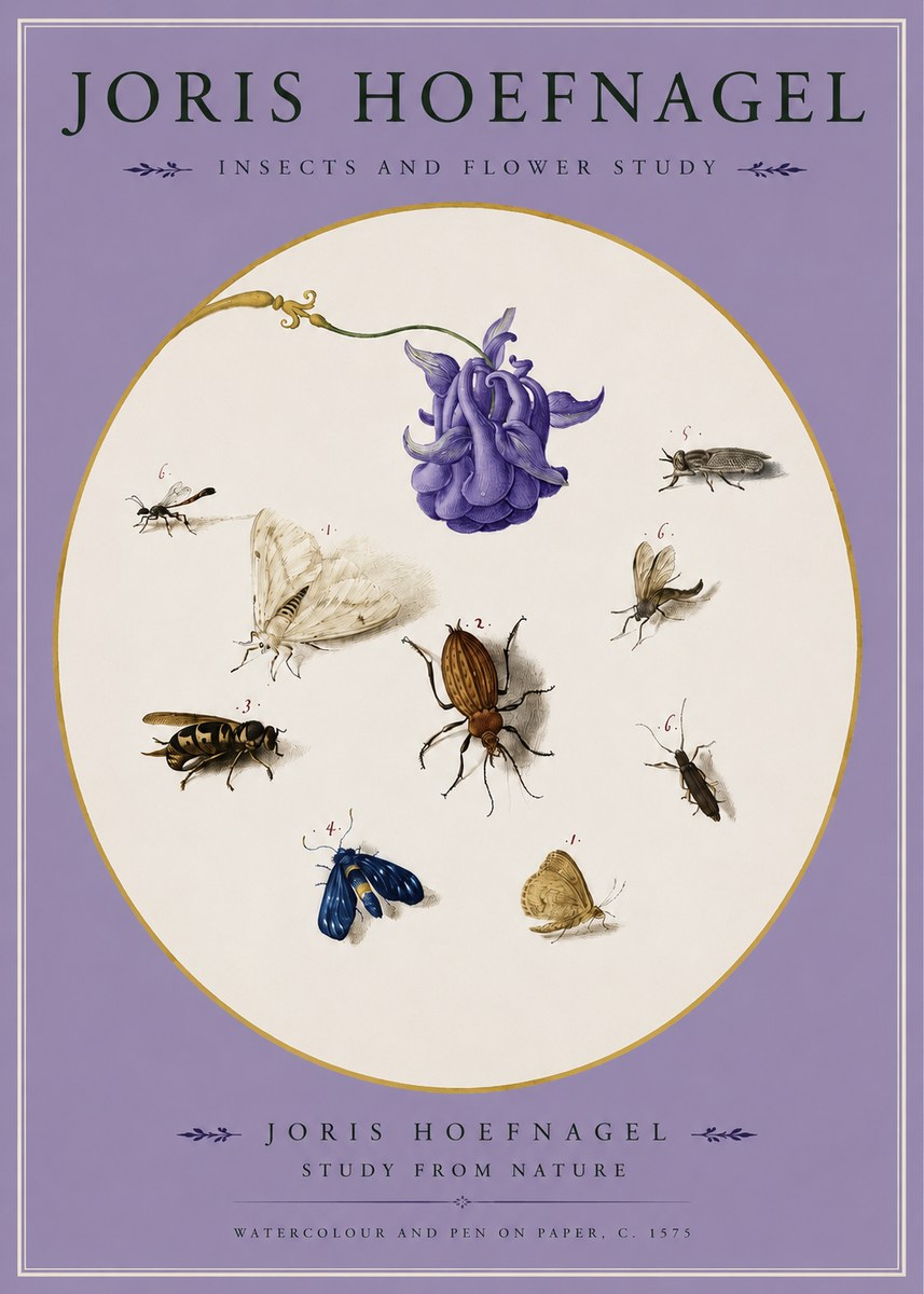Joris Hoefnagel Studies of Insects and Flowers No3 - Affiche