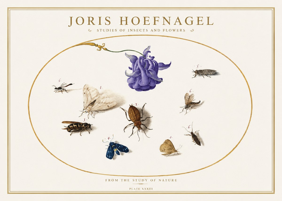 Joris Hoefnagel Studies of Insects and Flowers No5 - Affiche