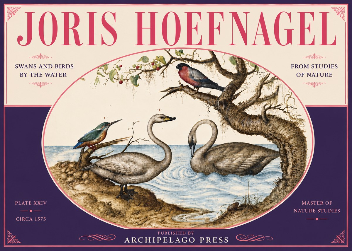 Joris Hoefnagel Swans and Birds by the Water No6 - Affiche