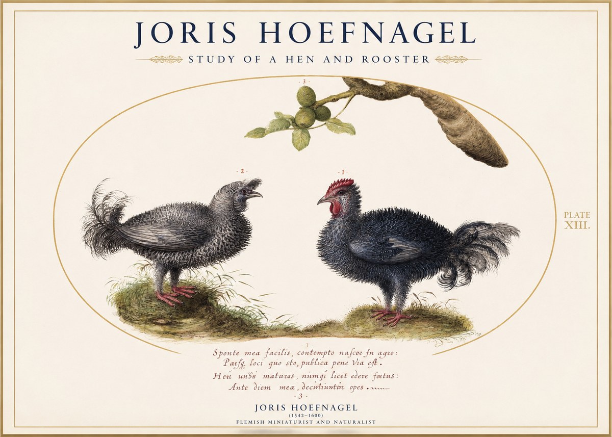 Joris Hoefnagel Study of a Hen and Rooster No1 - Affiche