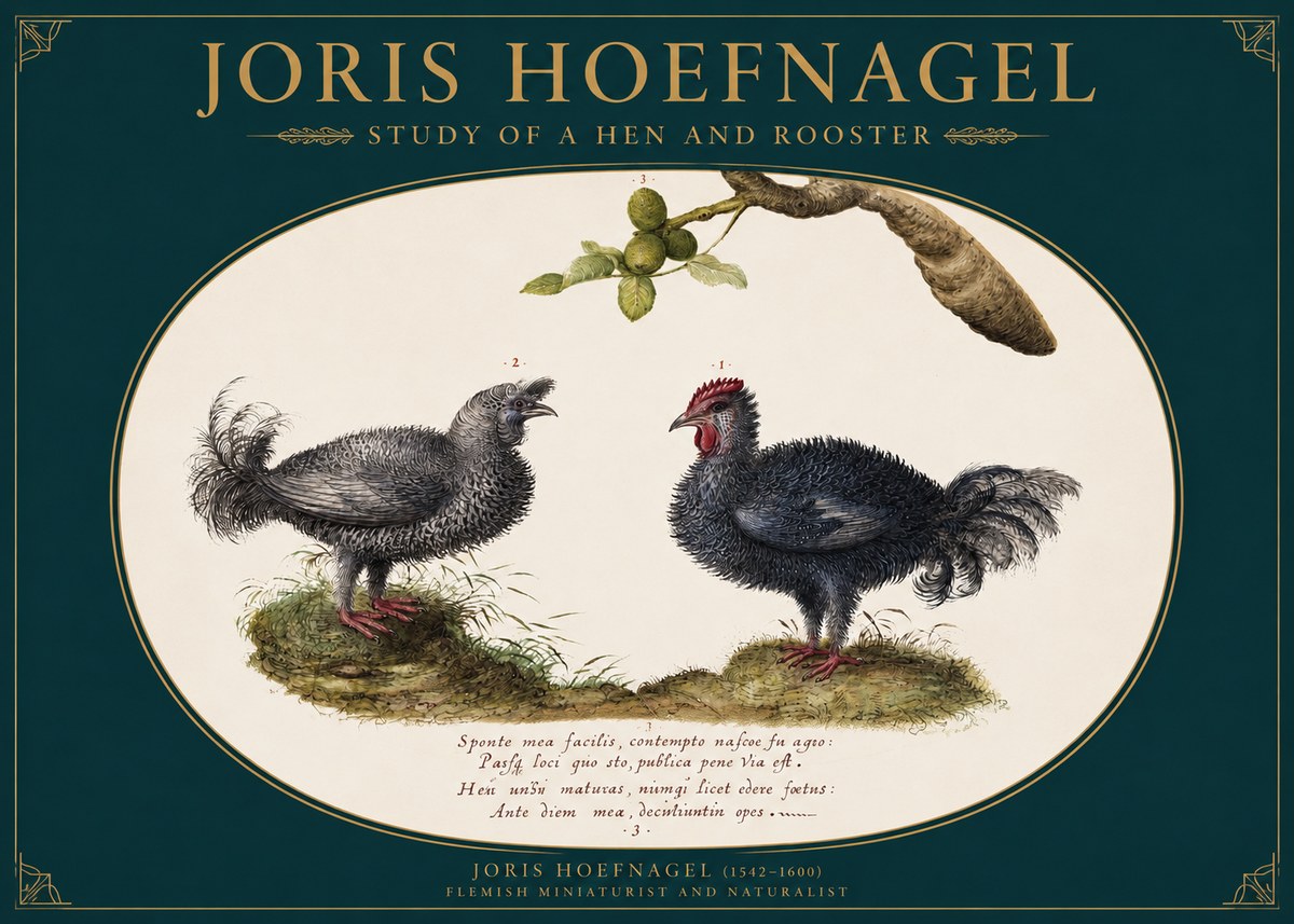 Joris Hoefnagel Study of a Hen and Rooster No2 - Affiche