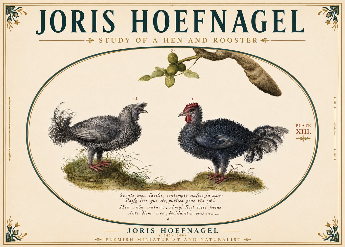 Joris Hoefnagel Study of a Hen and Rooster No6 - Affiche