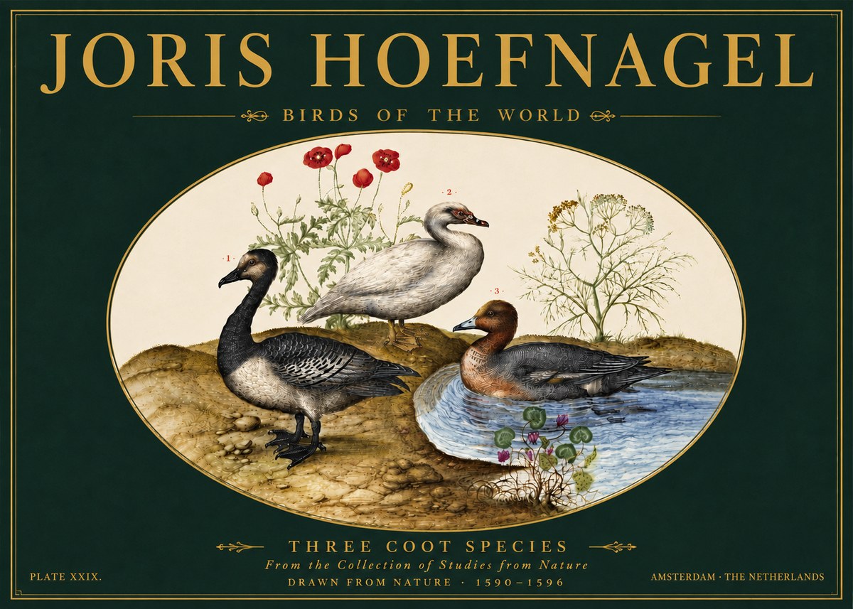 Joris Hoefnagel Three Coot Species No6 - Affiche