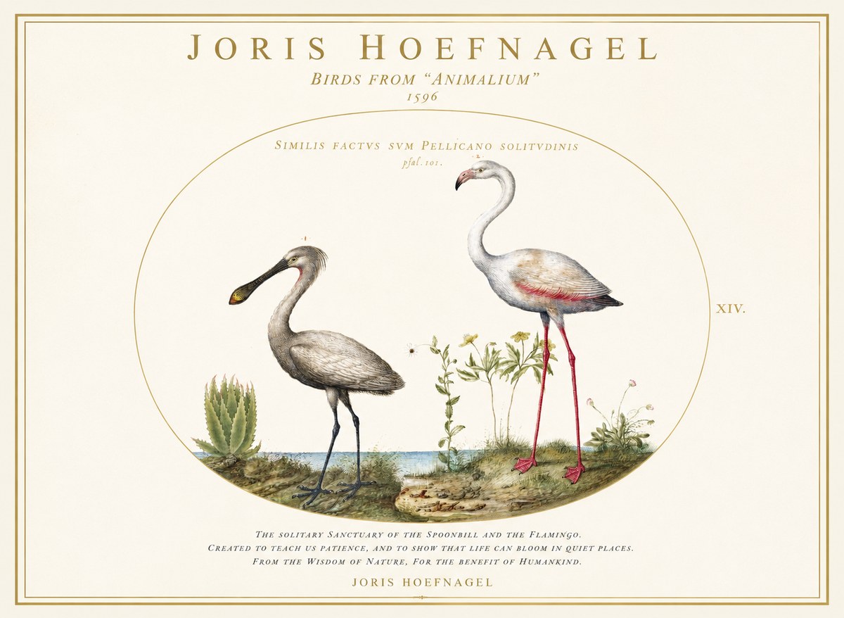 Joris Hoefnagel The Solitary Sanctuary of the Spoonbill and the Flamingo No1 - Affiche