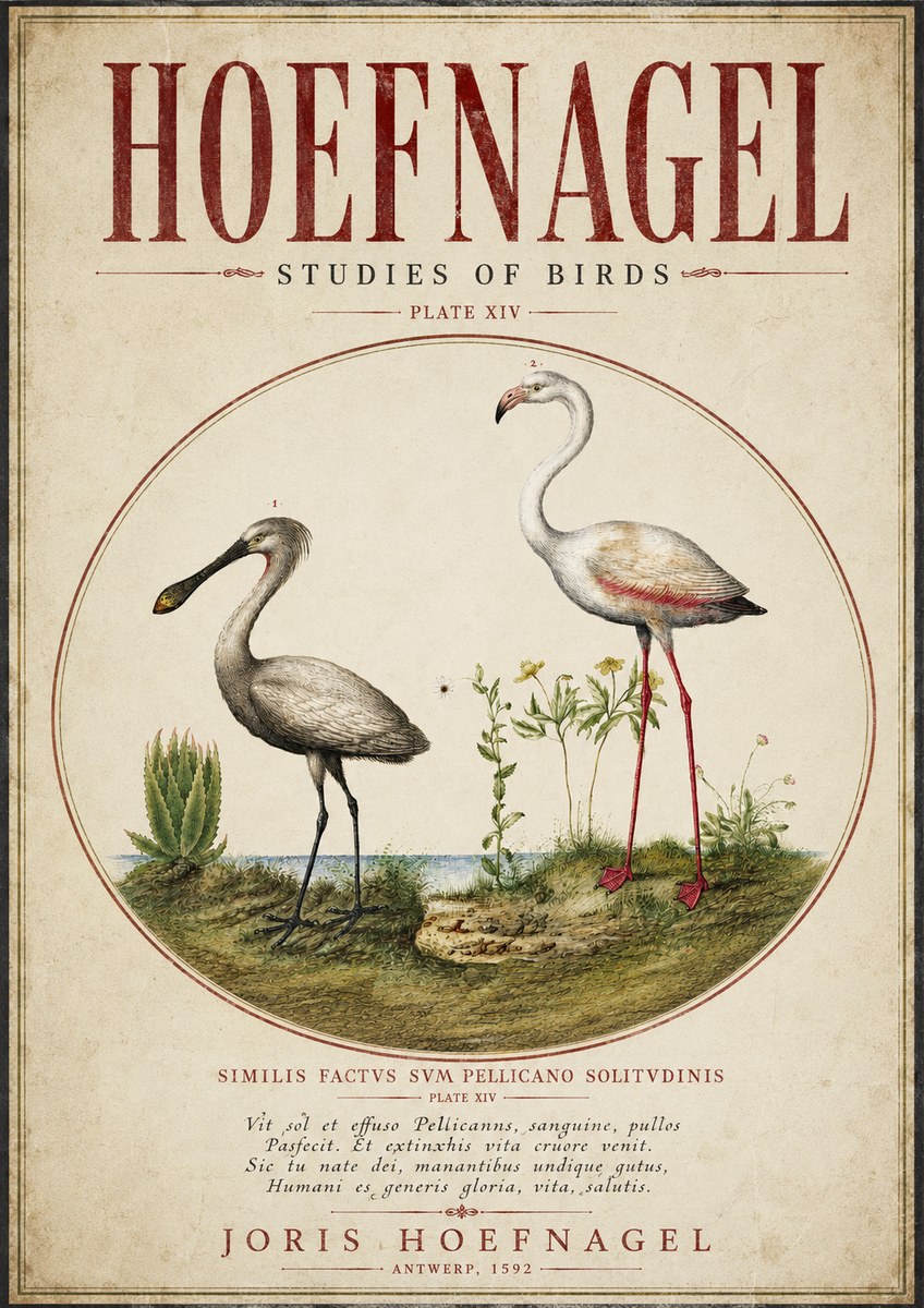 Joris Hoefnagel The Solitary Sanctuary of the Spoonbill and the Flamingo No5 - Affiche