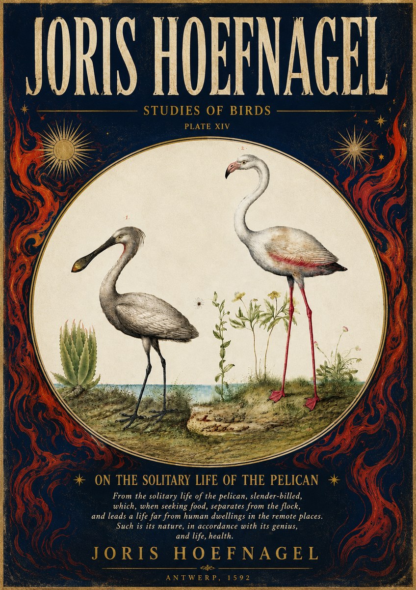 Joris Hoefnagel The Solitary Sanctuary of the Spoonbill and the Flamingo No6 - Affiche