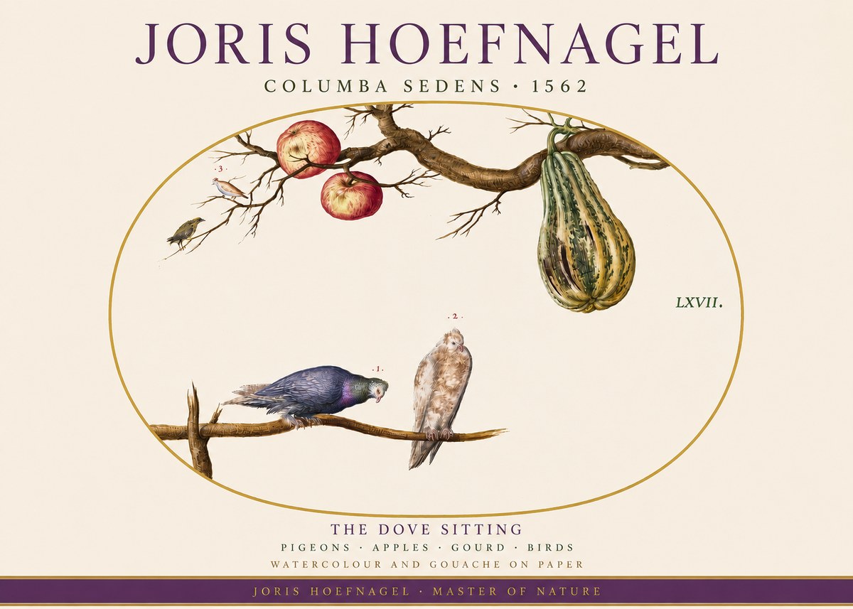 Joris Hoefnagel Pigeons Sitting. No4 - Affiche