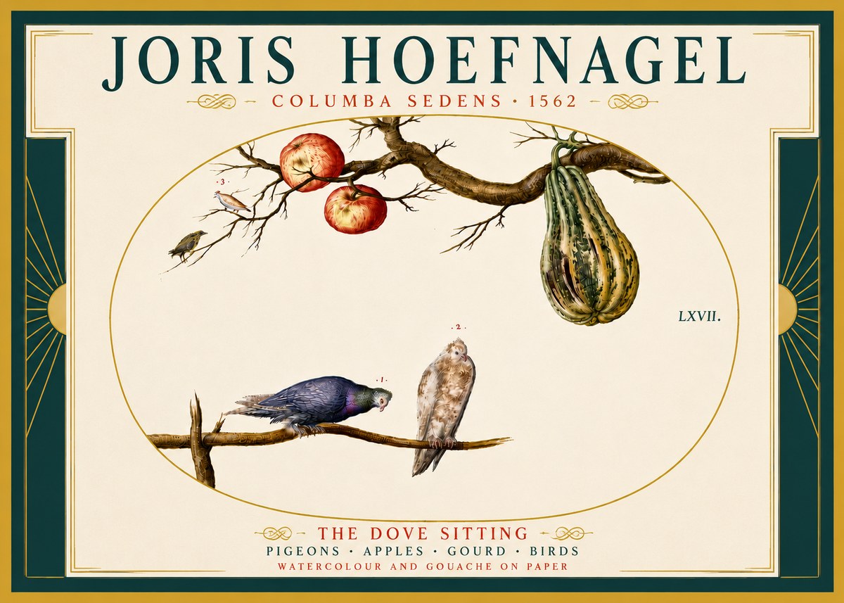 Joris Hoefnagel Pigeons Sitting. No6 - Affiche
