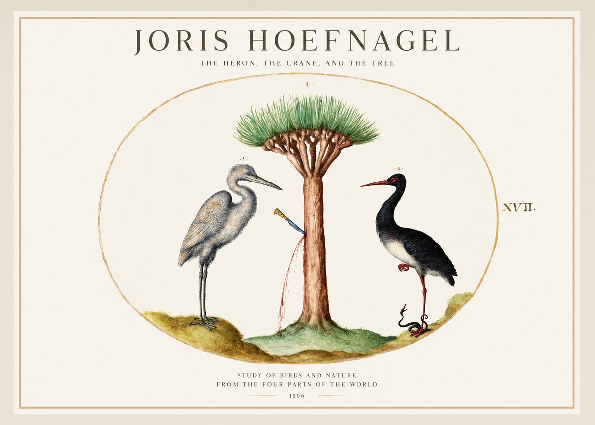 Joris Hoefnagel The Heron, the Crane, and the Tree No1 - Affiche