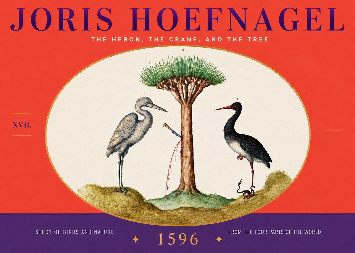 Joris Hoefnagel The Heron, the Crane, and the Tree No4 - Affiche
