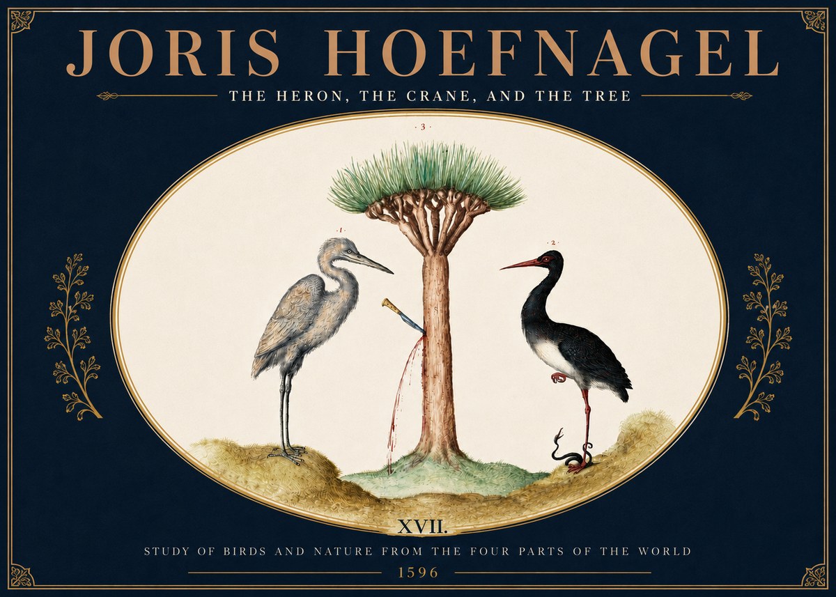 Joris Hoefnagel The Heron, the Crane, and the Tree No5 - Affiche