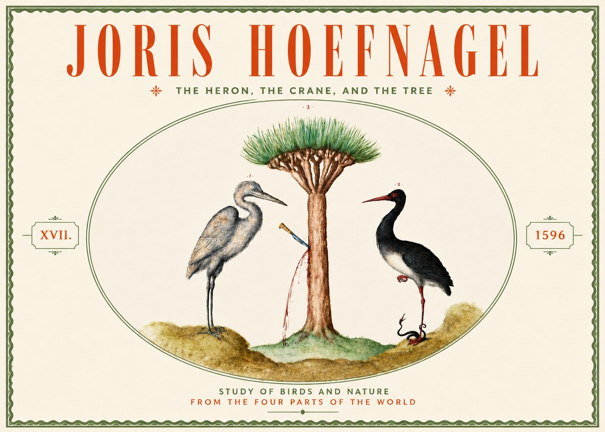 Joris Hoefnagel The Heron, the Crane, and the Tree No6 - Affiche