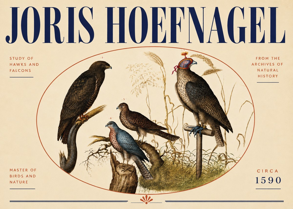 Joris Hoefnagel Studies of Hawks and Falcons No5 - Affiche