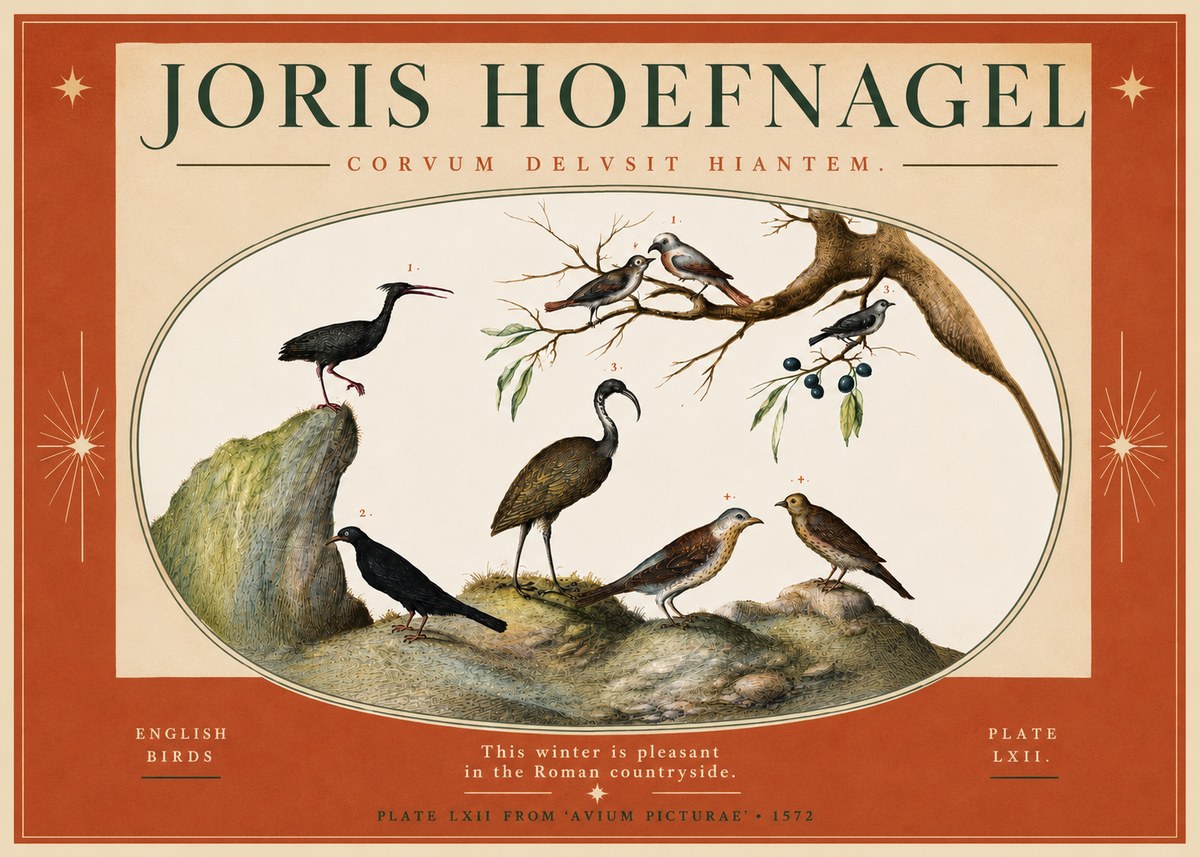Joris Hoefnagel English Birds Plate Lxii No4 - Affiche