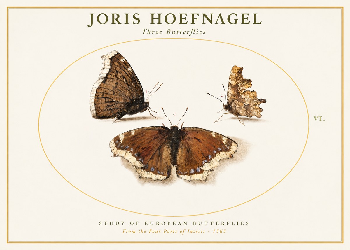 Joris Hoefnagel Three Butterflies I No1 - Affiche